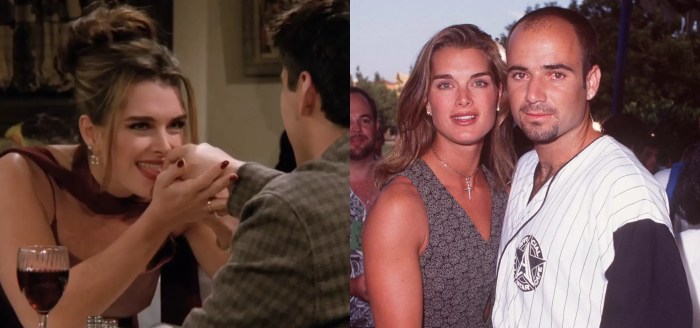 Brooke shields recalls taping that friends licking scene with matt leblanc and the over the top way then partner andre agassi reacted