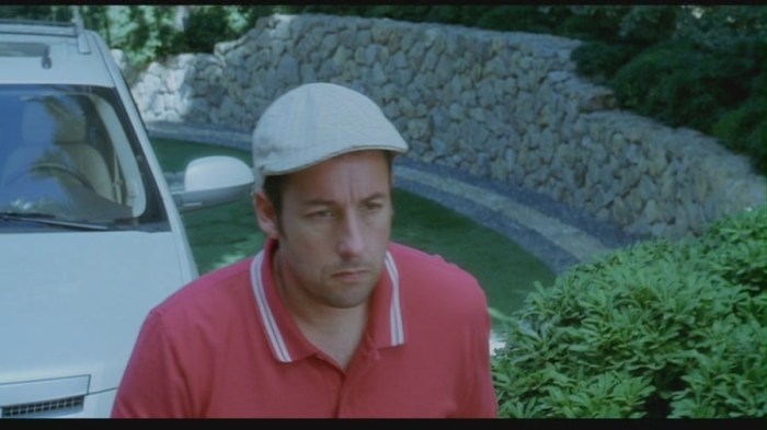 Adam sandler hilariously slips up and says he knows when to pull out while working with jennifer aniston