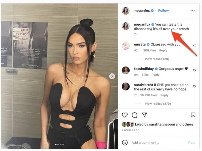 Megan fox drops post with cryptic caption and deletes all her mgk photos in the middle of the night fans think he was caught cheating
