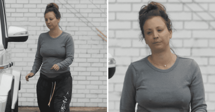 Kaley cuoco has reached the pregnancy stage where shes falling asleep on set and needing help out of chairs