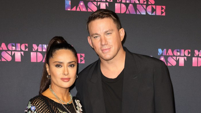 Of course channing tatum got asked about salma hayeks see through dress at the magic mike 3 premiere