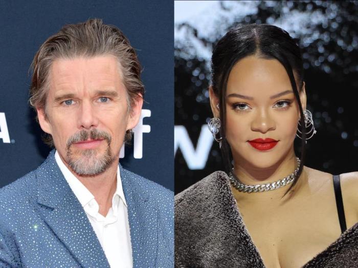 Ethan hawke threw back to making his son switch seats so he could talk to rihanna then gwyneth paltrow chimed in with an a comment
