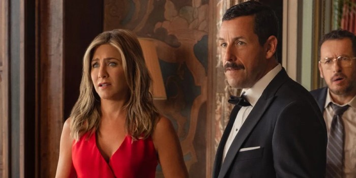 Netflix reveals look at adam sandlers murder mystery 2 but jennifer anistons jacket is all im focusing on
