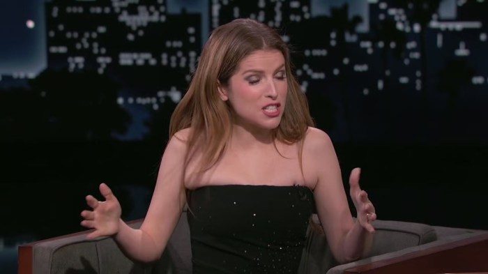 Anna kendrick and jimmy kimmel talking about inhaling popcorn and other snacks at the movies is so relatable