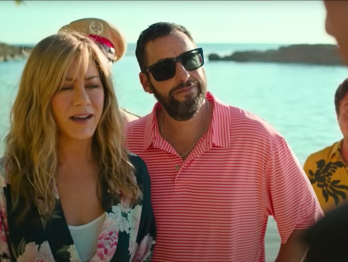 See adam sandler humorously call out murder mystery 2 co star for accidentally punching him in the face on set